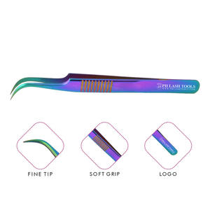 Pince à épiler en acier inoxydable pour cils, Design avec poignée au doigt, dans étiquette privée multicolore, pince à cils à pointe incurvée, large, 9 styles - Product Image 1