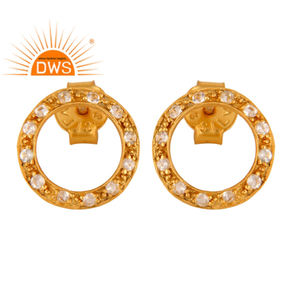 พลอยบุษราคัมสีขาวสำหรับงานแต่งงาน,เครื่องประดับต่างหูทำมือทรงกลมต่างหูชุบทองเครื่องประดับเงินขายส่ง - Product Image 1