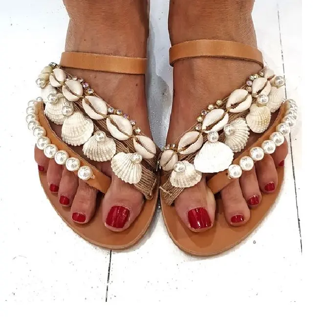 วินเทจเผ่า Banjara สไตล์ออกแบบผู้หญิงดึงบนรองเท้าแตะรองเท้าชายหาด