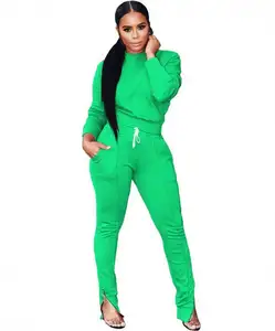 Conjunto de trilha feminino liso, roupas de pista para mulheres com capuz e cores verdes