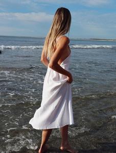 Muy hermosa de lino blanco damas Maxi vestido Sexy de espalda baja lateral escote cuadrado y ajustable de la correa de espagueti - Product Image 4