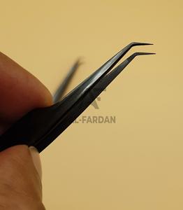 Pince à cils à angle de 45 degrés en acier inoxydable japonais de 14 cm avec logo personnalisé Extension de cils pointue couleur plasma noir - Product Image 4