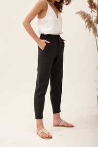 Fashionable trending white color crepe v-neck without printed sleeveless Floor-Length black <b>trouser</b> with to pock <b>women</b> dress - Product Image 2