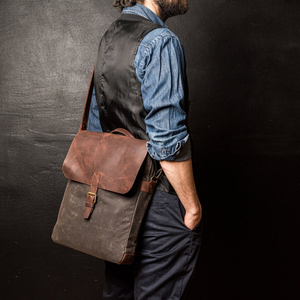 Messenger Bag Men, Leather Bag and Waxed Canvas Shoulder Bag, Computer Bag, Laptop 14" Hand Bag - Product Image 1