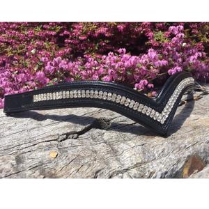 Bande de sourcils de luxe en forme de V en cristal clair à 2 rangées de haute qualité pour chevaux produit de cheval en cuir véritable - Product Image 3