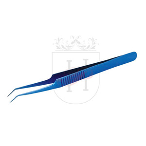 Pince à épiler lisse pour faux cils, accessoire de maquillage pour extensions, de couleur bleue, avec poignée au doigt, étiquette privée, 10mm45deg - Product Image 3