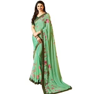 Magnifique Sari de Mariage en Georgette de Soie Imprimé Brodé avec Blouse, Multicolore, Lavable, pour Femmes Indiennes, Occasion Spéciale - Product Image 6