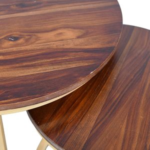 Luxury Round Nesting Coffee <b>Table</b> Set of 2 Modern Industrial Vintage Design with Wooden and Metal <b>Table</b> for Living Room - Product Image 3