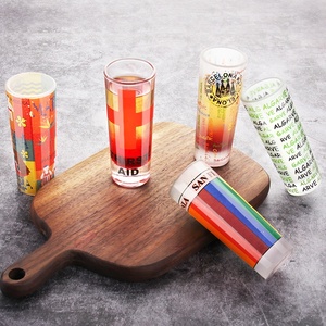 Short Glass Shot 2oz Creative Design Low Price Short Drink Ware Clear Printing Logo Design Wine Cup Of Glass For Liquor Highball Shot Glass