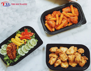 Black Disposable 1-2-4 Compartments PP Plastic <b>Storage</b> <b>Container</b> with Lid Take Away Lunch Box <b>Stackable</b> Packaging Design - Product Image 3