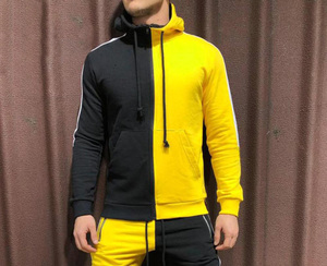 Ensemble de jogging d'entraînement d'hiver pour hommes, survêtement athlétique de haute qualité avec sweat à capuche et pantalon de jogging à revers côtelés, 100 % coton extensible dans les quatre sens - Product Image 3