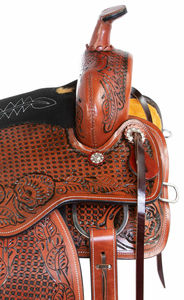 Selle de cheval en cuir occidental de haute qualité, cuir véritable, design sculpté à la main, arbre en fibre de verre, siège en daim doux, ensemble de harnais - Product Image 4