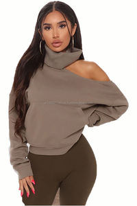 Venta al por mayor negro pulóver sudadera para mujer Casual Logo Fleece Jumper hombro capucha tamaño verdadero ajuste para largo Otoño Invierno - Product Image 3