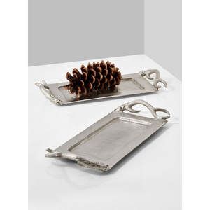 Modern Rectangular Hammered Food Serving Trays Food <b>Safe</b> Copper-Plated <b>Metal</b> Trays - Product Image 2