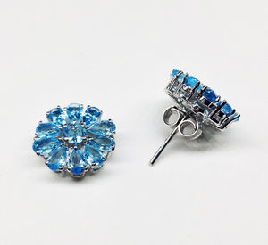 High Quality Sterling Silver 925 Custom made Low MOQ Supplier Wholesaler Handmade Cheap Woman Gemstones <b>Blue</b> Topaz <b>Stud</b> <b>Earrings</b> - Product Image 1