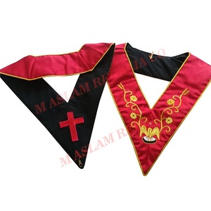 Collier et gantelets d'insignes maçonniques à 18 degrés de croix rose rouge | Collier maçonnique brodé à la main - Product Image 3