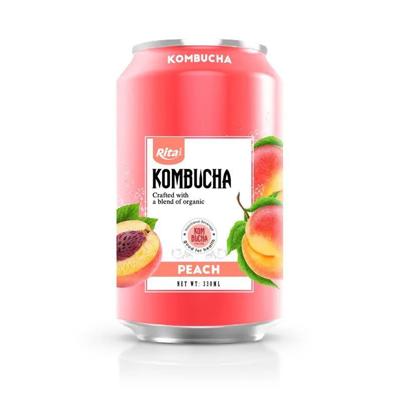 Kombucha-bebida de té con sabor a melocotón en lata, 330ml, proveedor asiático