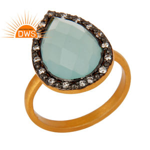 แฟชั่นใหม่925เงิน18พันแหวนชุบทองสีฟ้า Aqua Chalcedony พลอยแหวนเครื่องประดับผู้ผลิต - Product Image 1