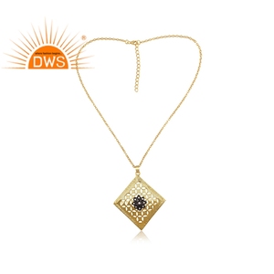 <b>White</b> Zircon Gemstone Necklace Jewelry Supplier Gold & Black Plated 925 Silver <b>Square</b> Shape Pendant And Chain Jewelry - Product Image 2