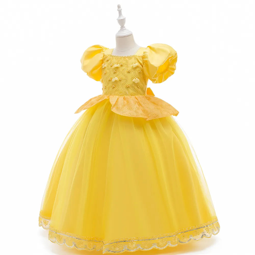 Fancy Kostuum Deluxe Cosplay Dress Up Geel Party Prinses Belle Jurk Voor Meisjes