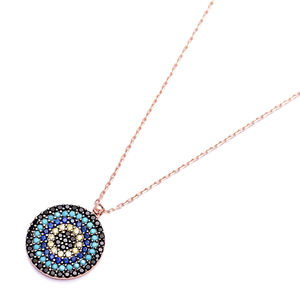 Collier à breloques de forme ronde, minimaliste, Design d'oeil turc, fait à la main, vente en gros, pendentif en argent Sterling 925 - Product Image 2