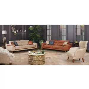 Set Sofa Lounge Hotel desain Eropa furnitur Chesterfield kain kulit beludru asli Turki untuk proyek vila mewah