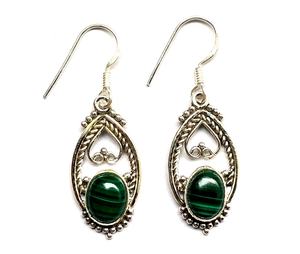 Boucle d'oreille en argent 925 naturel Malachite Dangle Drop Boucle d'oreille en argent sterling 925 Pierre Boucle d'oreille - Product Image 3