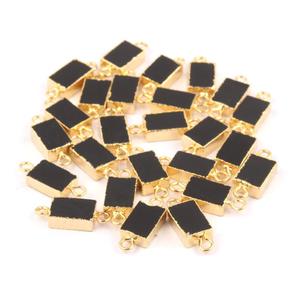 Connecteurs en Onyx noir naturel de forme rectangulaire, petits breloques en tranches, pour pendentif plaqué or, connecteurs DIY, bricolage - Product Image 3