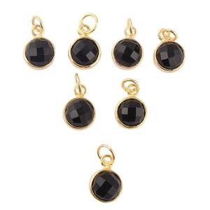 Colgantes Diy chapados en oro con forma redonda de ónix negro Natural, abalorios de ónix de 8mm, colgantes de ónix negro facetados redondos - Product Image 1