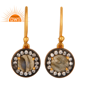 Zircon Labradorite Gemstone <b>Earrings</b> 18k Gold Plated <b>Dangle</b> <b>Earrings</b> 925 <b>Silver</b> Jewelry Supplier Classic Collection - Product Image 1