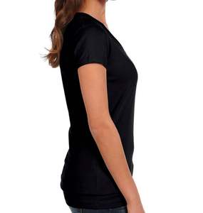 Camiseta negra ajustada de manga corta para mujer, ropa informal 100% de algodón, lisa, teñida, OEM, Logo personalizado, tela personalizada de tamaño personalizado - Product Image 2