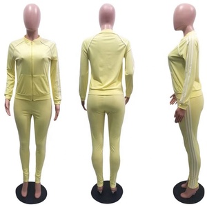 Latest design women's <b>white</b> <b>stripped</b> round neck zipper hoodie with matching joggers trousers - Product Image 1