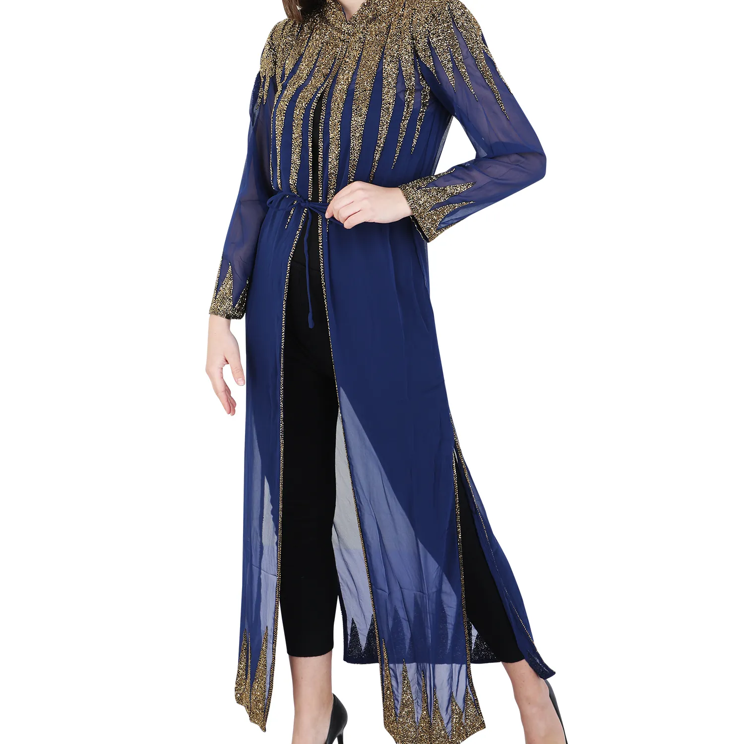 New Arrival Best Selling Estilo Senhoras Desgaste Mão Encarnada Georgette de manga longa até o chão vestido de Abaya Abaya Muçulmano para As Mulheres