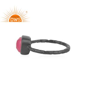 Anillo de Plata de Ley 925 chapado en rodio para mujer, joyería de fabricante de joyas, Gema de Calcedonia rosa, joyería al por mayor - Product Image 3