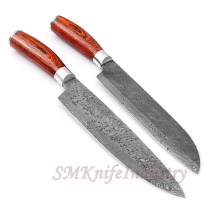 Pair Of 2 Custom Hand Made Modern Damascus kitchen chef <b>Knife</b> With Leather Sheath Cover (Smk1674) - Product Image 4