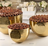 Tazón de Chocolate de Latón Macizo de Alta Calidad, Martillado, Redondo, Pulido en Oro, Estilo Nuevo, para Servir Chocolate