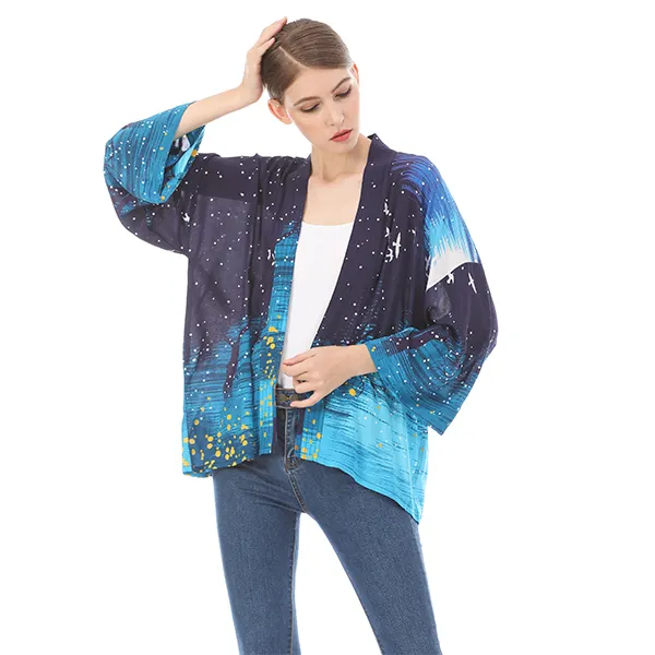 Benutzer definierte Designs gedruckt Frau lässig Strand vertuschen kurze Kimono Jacke Strickjacke Mini kleid