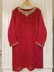 ---BEAUTIFUL--DECENT--EMBROIDERY--ON KURTA--WITH--<b>PANT</b>---FOR Party-wear-dress with applique work for Party/ Wedding =2021. - Product Image 2