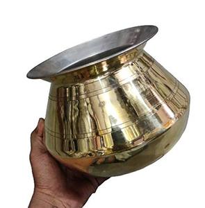 Indiano tradizionale pesante ottone puro Patila Tope Topia Bhaguna rotonda cottura pentole utensili da cucina pentole e padelle - Product Image 2