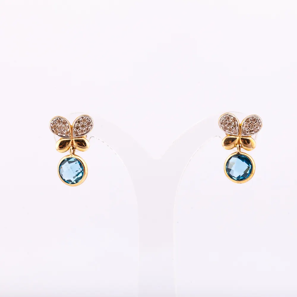 Bella-pendientes de Topacio azul cielo y Diamante, 14K, chapado en oro, plata 925, alta calidad, precio de fábrica