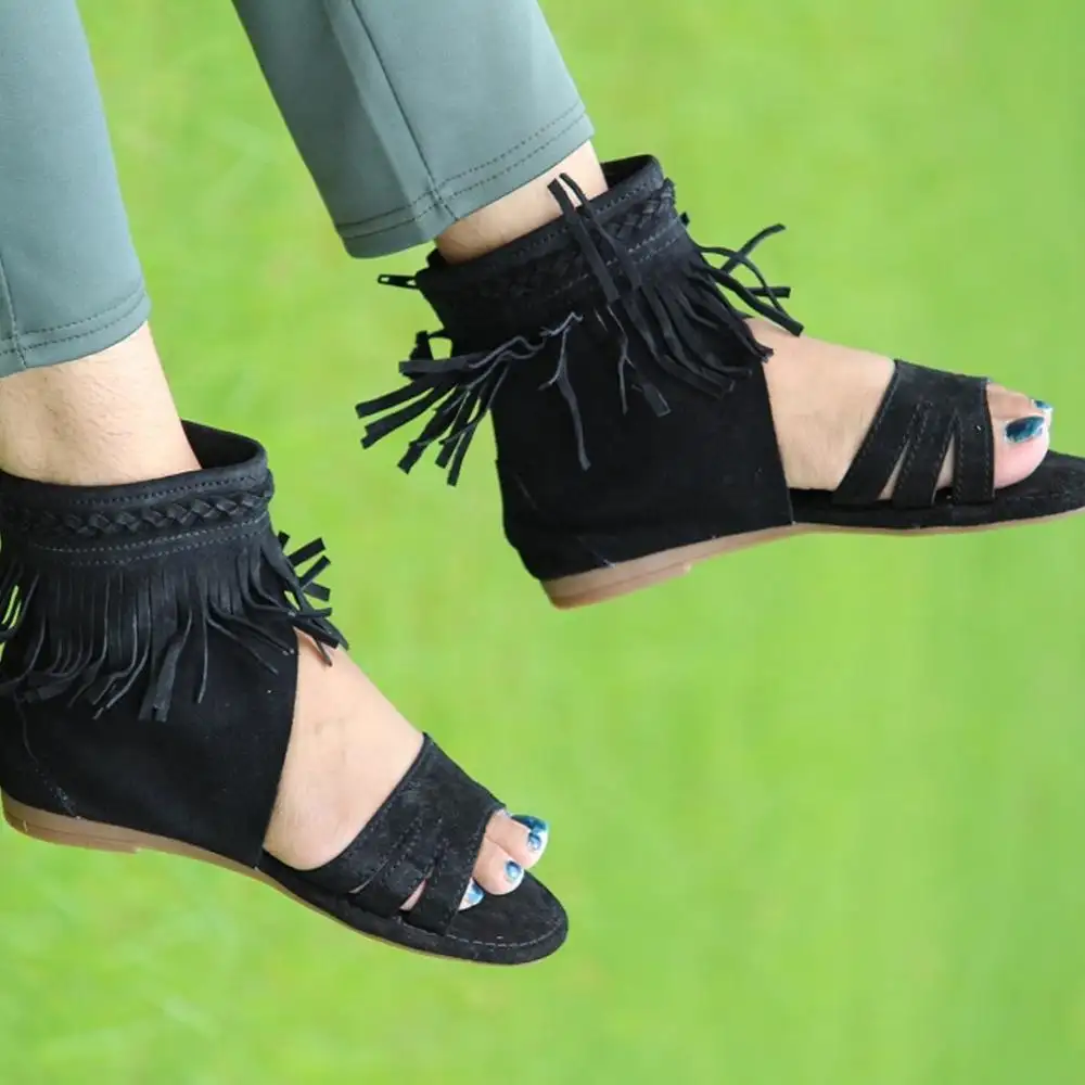 Calzature da donna in pelle scamosciata sandalo alla caviglia elegante sandalo in pelle da donna