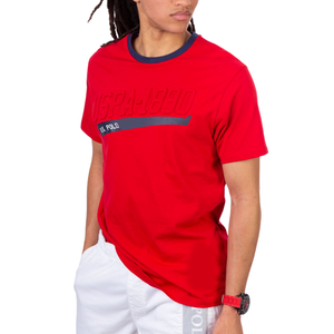 เสื้อยืดลำลองของผู้ชาย,เสื้อยืดคอกลมทรงหลวมขนาดใหญ่พิเศษพิมพ์ลายนูนโลโก้สีตัดกัน - Product Image 1