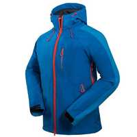 Blouson Bomber Imperméable Bleu à Capuche pour Homme avec Fermeture Éclair Rouge, Manteau Sportif d'Extérieur Printemps Coupe Droite en Polyester