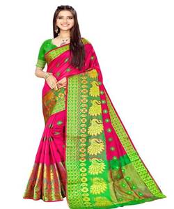 Banarasi Seda Jacquard Saree con Blusa Mujeres Wear Ladies Party Festival Daily Wear Suave Algodón Seda Sari Venta al por mayor Precio bajo Apparelgarment - Product Image 2