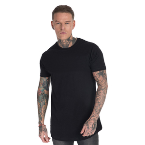 Venta al por mayor personalizado 100% algodón hombres Slim Fit Camiseta larga caída dobladillo curvo cuello redondo músculo Fitness hombres gimnasio camiseta - Product Image 4
