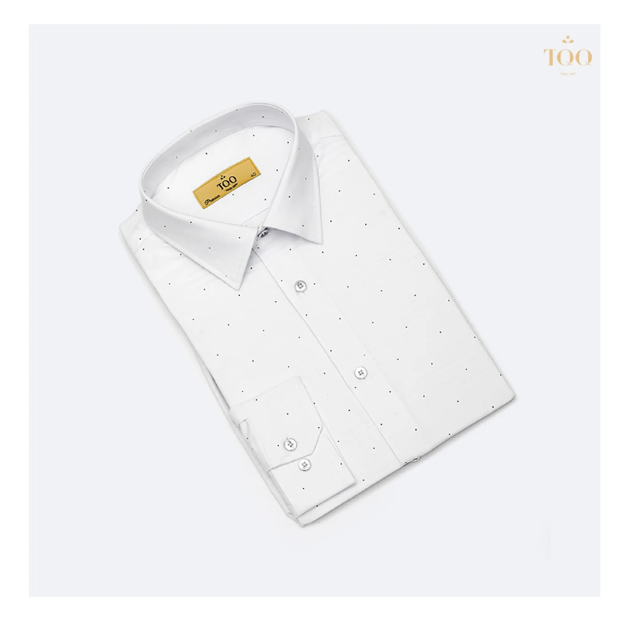Anti-wrinkle Formal shirts for men long sleeves Polka Dot Bamboo Dress Shirt in White from Vietnam Polyester