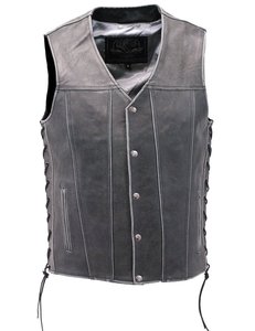 Gray Soft Touch <b>Buffalo</b> Leather Biker Vest Durable <b>Motorcycle</b> Riding Gear for Men with Concealed Carry Pockets and Classic Style - Product Image 2