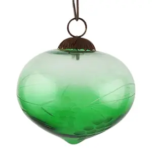 Torneia de árvore de natal, enfeites de decoração artesanal de vidro verde premium, com corte de bolas, para árvore e natal, GSH-51