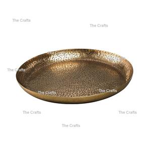 Service de table rond en laiton martelé couleur or, style classique, personnalisable, plateaux de service pour la maison et les restaurants - Product Image 2