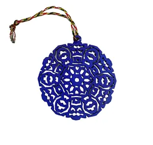 BLUE WOOD CUSTOM SNOWFLAKE HANGING ORNAMENT HIGH QUALITY CHRISTMAS <b>TREE</b> DECORATION USE HANGING ROPE HEART - Product Image 1
